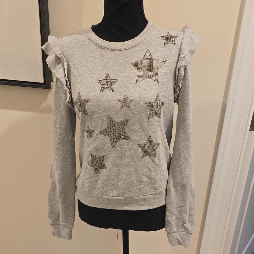 Gray Star-Patterned Ruffle Women's Sweater